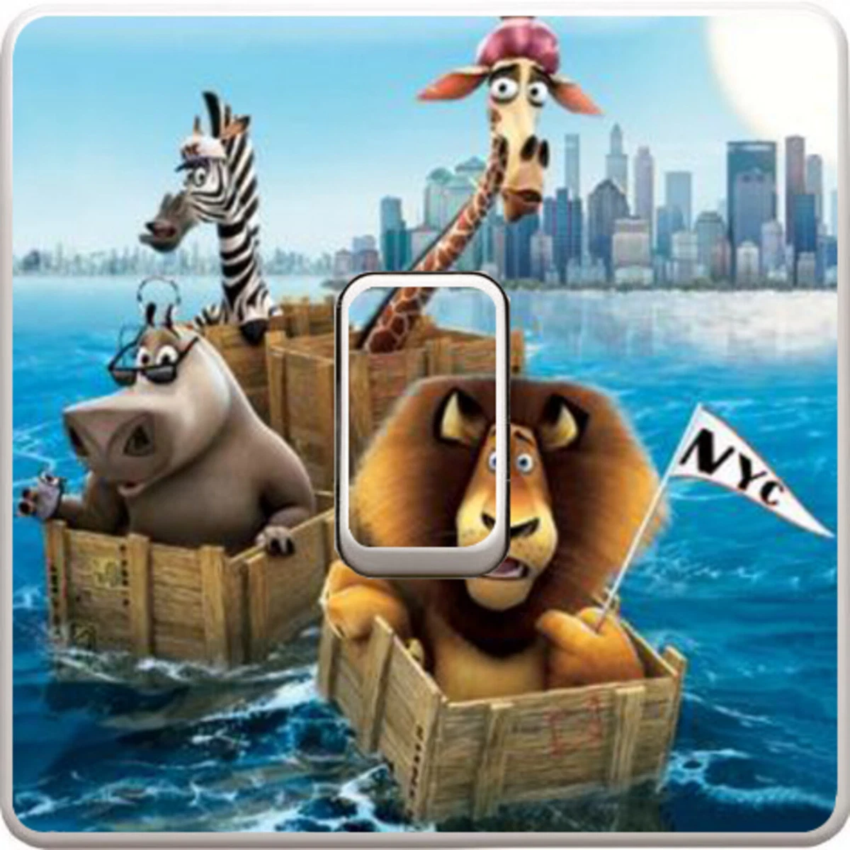 Disney Madagascar Película Interruptor de Luz Vinilo Adhesivo Calcomanía Recubrimiento, Dormitorio Infantil #287