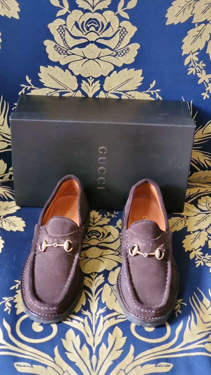 Harmoni Det er billigt Parcel Women&#039;s Gucci 101 6105/3 Brown Suede Horsebit Lug Sole Loafers Shoes  Size 5 B | eBay