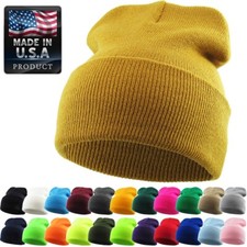 Made in USA - Thick Beanie Skully Slouchy  Cuff Winter Hat Ski Cap