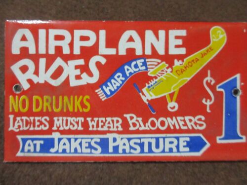Porcelain "Airplane Rides Enamel Metal Sign Plate Size 7 x 4 Inches