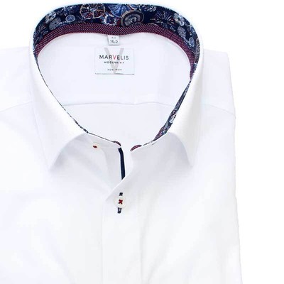 MARVELIS Hemd MODERN FIT uni langarm kontrast