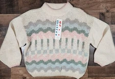Vintage 80s 90s Currants by Jeri Jo Sweater Womens Size L Beige Geometric