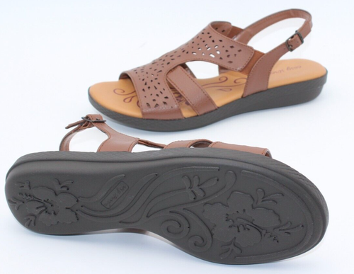 Easy Street Womens Bolt Faux Leather Buckle Sling Back Flat Sandals New - Picture 9 of 10