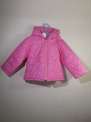 OLD NAVY PINK HOODED JACKET WITH HEARTS & FRONT POCKETS-SIZE 3T