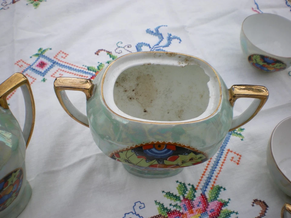 service a café en porcelaine fine victoria china gocheslovékia art déco - Photo 3/4