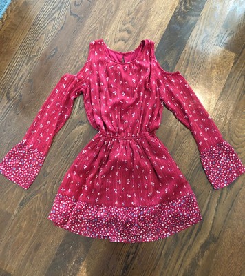 red floral cold shoulder dress