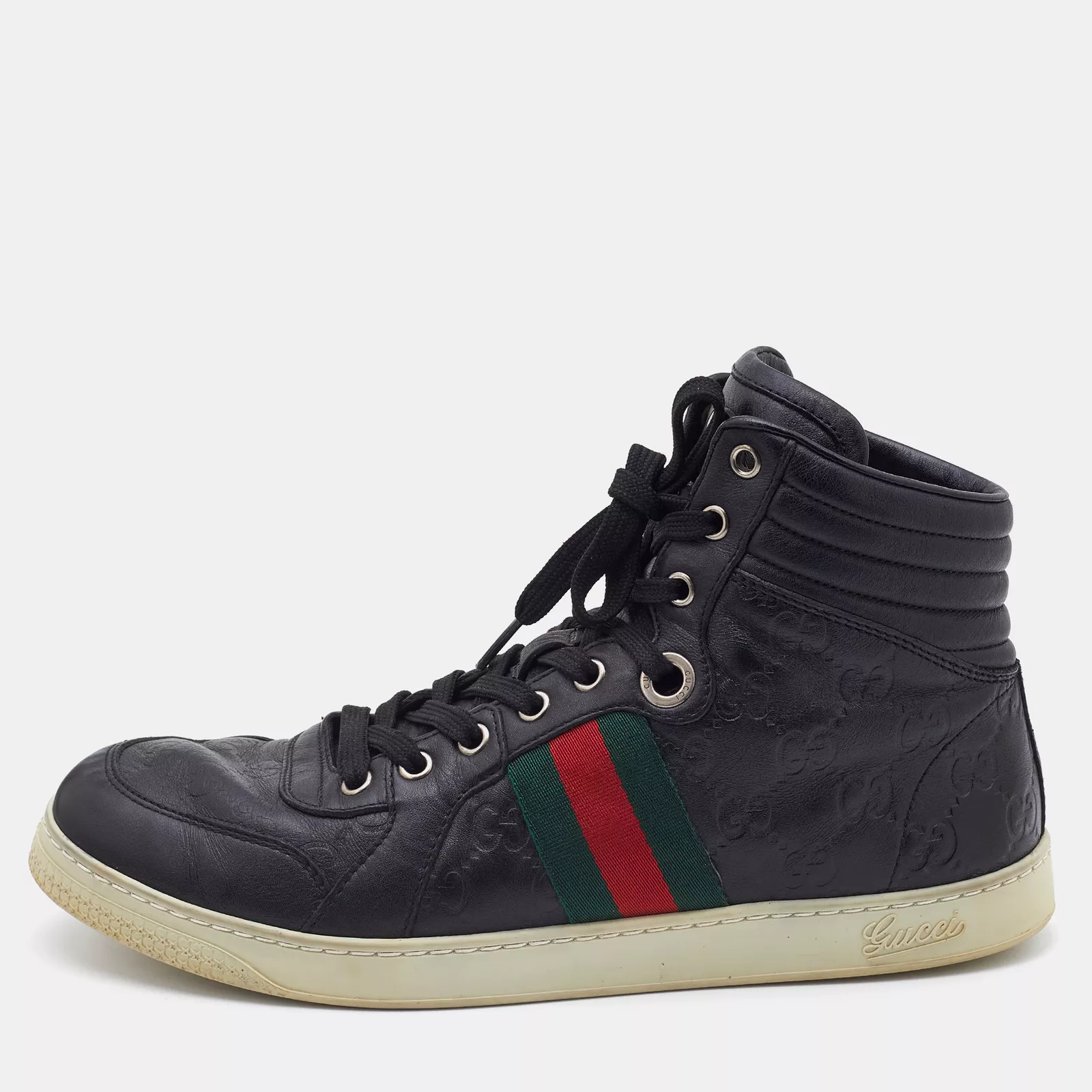 Baskets hautes en cuir Gucci noir Guccisima détail toile taille 41,5
