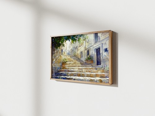 Sunlit Stone Steps 5"x7" Print on Matte Paper | Charming Mediterranean Artwork - Picture 3 of 17