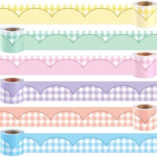 VABAMNA 6 Rolls 216ft Pastel Bulletin Board Borders, Easter Spring Checkered ...