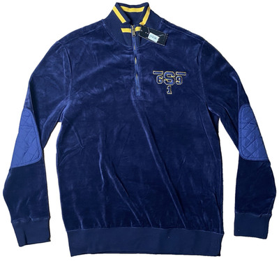 Sean John L Large Navy Blue Valore Crewneck 1/4 zip Sweatshirt Men VTG Vintage