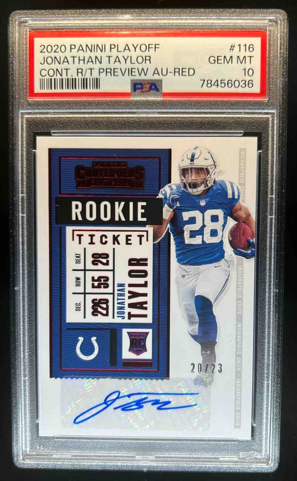 Jonathan Taylor Panini Playoff Contenders Rookie Ticket Preview Autographs #116 Red