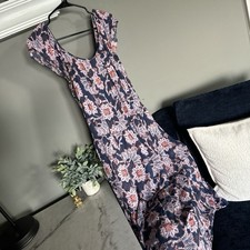 Knox Rose Women’s M Blue White Pink Floral Maxi Dress Scoop Neck Cap Sleeve