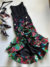 Oscar de la Renta 2008 Runway Silk Faille Floral Ruffle Gown Sz 14