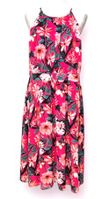 Ann Taylor Factory Floral Midi Dress Size 12 Pink Tropical Halter Vacation Dress