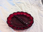 Vintage  Anchor Hocking Oval Royal Ruby Red Depression Glass Divided Dish