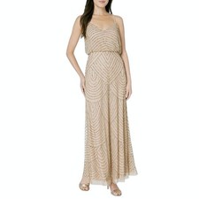 Adrianna Papell Women's Size 6 Long Beaded Blouson Gown Dress Nude NWT Glam Prom