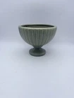 Vintage Haeger Ribbed Green Sage Speckled  Planter on Pedestal Footed - USA
