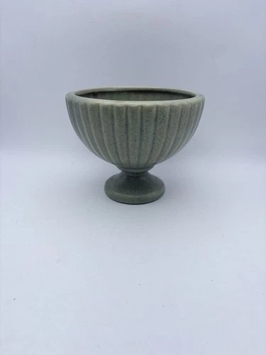 Vintage Haeger Ribbed Green Sage Speckled  Planter on Pedestal Footed - USA
