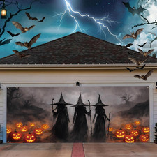 Halloween Decorations Witch Pumpkin Garage Door Cover Banner Gift 7X16 Ft