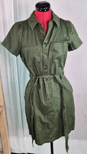 J.Crew Button Front Canvas Dress Womens Size 4 Green Utility Casual Safari G224