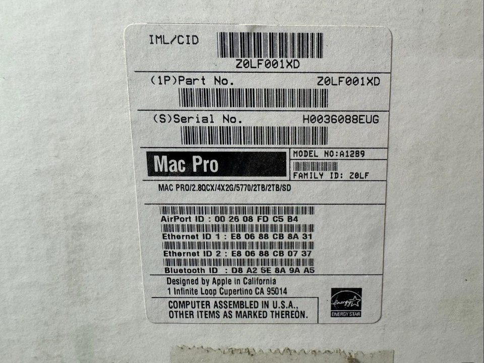 Apple Mac Pro 2010 A1289 - Intel Xeon W3530 - Radeon HD 5770 - 8GB RAM - 2TB HDD - Image 2 of 4