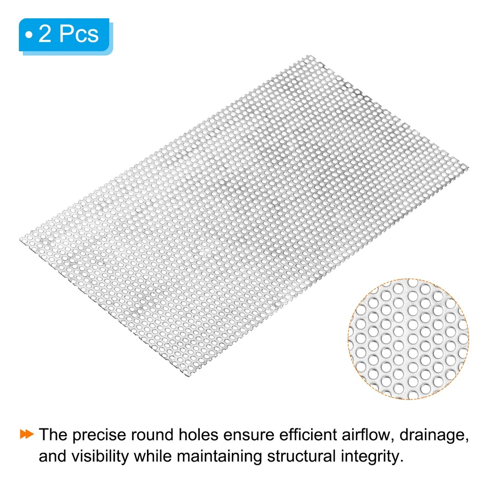 2pcs 11.8"x6" 304 Stainless Steel Perforated Sheet 0.12" Hole Metal Mesh Plate Foto 3 de 4