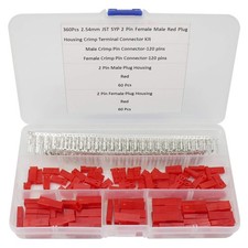60 Set 360 Pcs 2.54mm JST SYP 2 Pin Female Male Red Plug Housing Crimp Kit