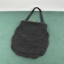 Vintage Black Beaded Evening Bag / Purse   Made in Belgium