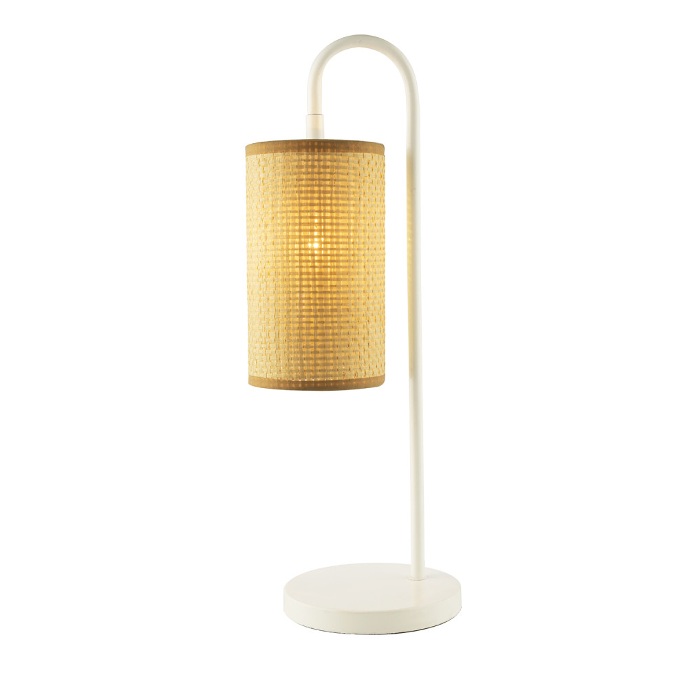 Vintage Classic White Gloss Table Lamp with Tubular Woven Rattan Shade by Hap...