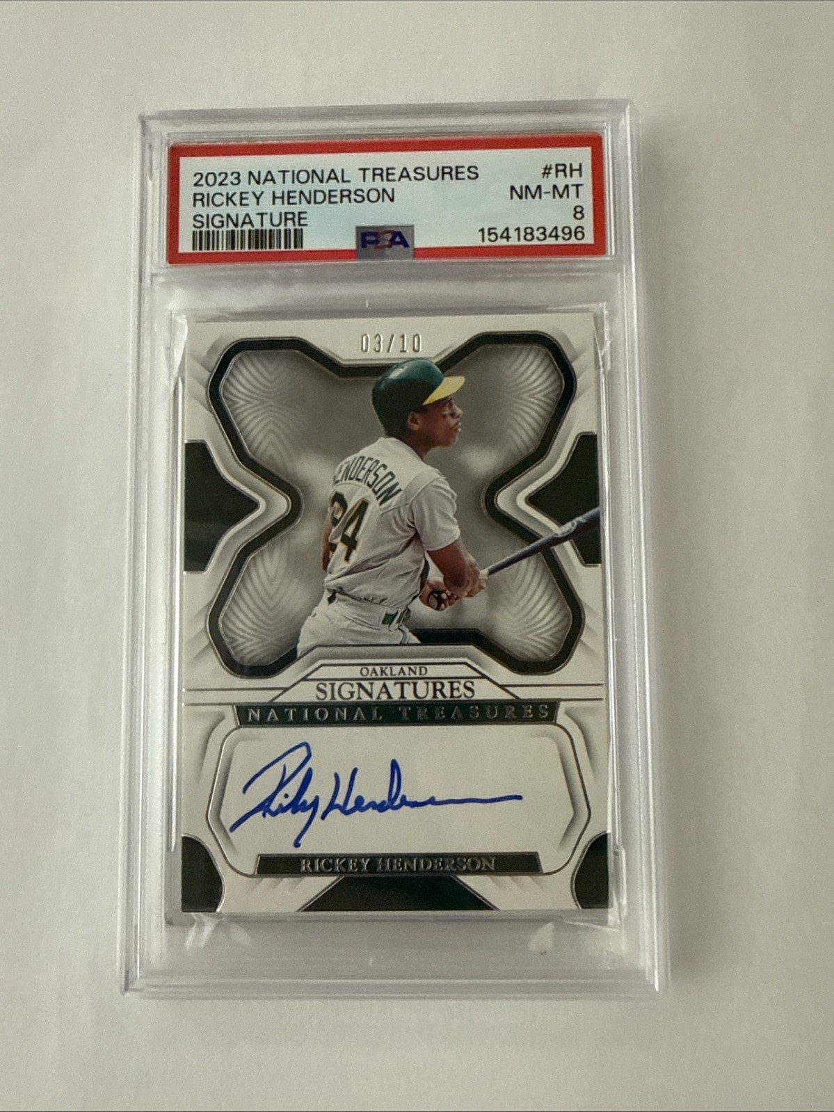 2023 National Treasures Auto Rickey Henderson /10🔥PSA 8🔥POP 1 None ^ 👀 A’s ⚾️