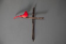 Metal Art Cross with Cardinal