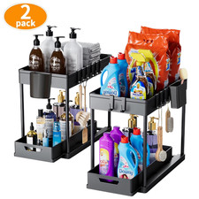 under Sink Organizer, 2 Pack Bathroom Cabinet Organizer, 2 Tier Sliding Cabinet