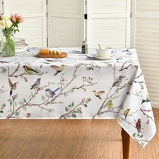 Spring Summer Tablecloth 60x84 Inch Rectangular, Birds Branch Floral Table Cover
