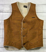 Vintage Wrangler Sherpa Lined Suede Leather Vest Brown Western USA 19  Chest