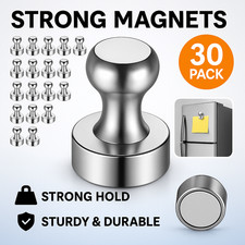30Pcs Strong Fridge Magnets Silver Metal Push Pin Set for Whiteboard Office Home