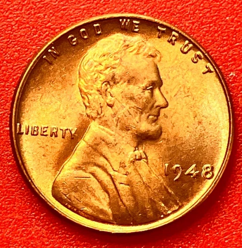 1948-P Lincoln Wheat Cent Penny GEM RED BU From an Original Bank Roll
