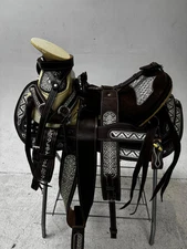 Charro Saddle – Dark Chocolate Leather with Greca Embroidery (15.5”) “El Azteca”