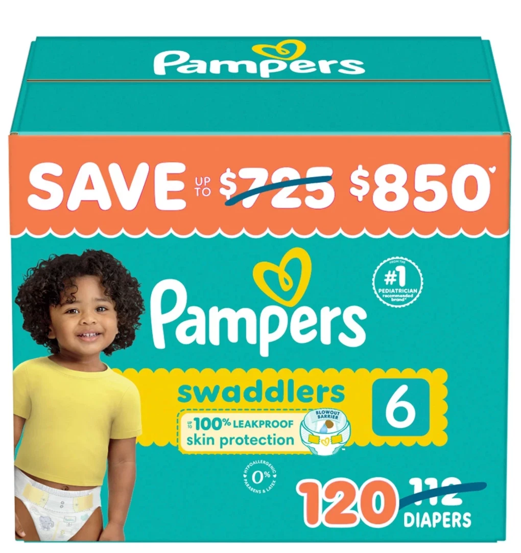 Pampers Swaddlers Diapers, Size 6 (35+ Pounds), 120 Count