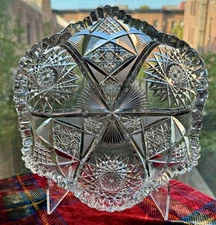 American Brilliant Period ABP Cut Glass 9in Low Bowl - Early, Thick, Heavy -WOW!