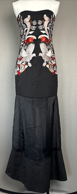 Ruiyige Floral Tropical Bird Print Strapless Dress- Small - Floor Length