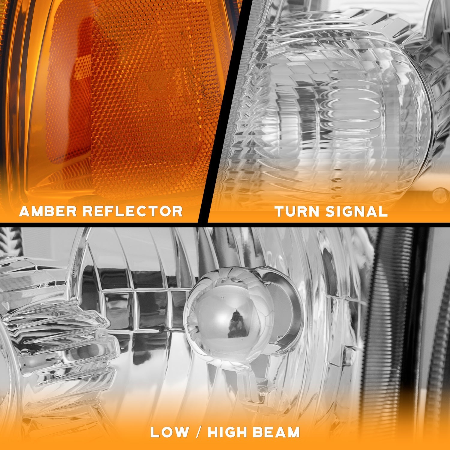 Pair Headlights Assembly For 2001-2011 Ford Ranger Chrome Lamps Amber Corner