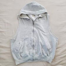 Vintage Gray Slouchy Sleeveless Hoodie Vest XL USA made X-large Mens