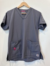 Carhaart Womens Small Gray Modern Fit Short Sleeved Pocket Scrubs Top Shirt