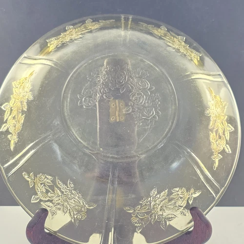 Vtg Federal Depression Glass Sharon Cabbage Rose Amber/Yellow 8.5" Round Bowl