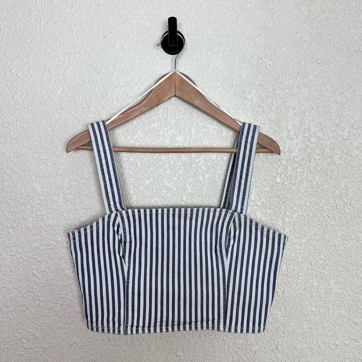 Zara Striped Denim Crop Top Womens XL Blue White NWT