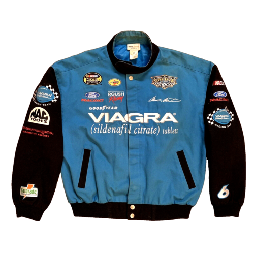 Mark Martin Viagra Jacket #6 Nascar Roush Racing Ford All Over Patches Logo Sz M - Picture 1 of 18