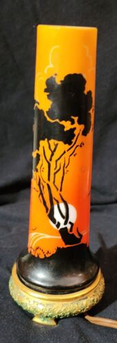 Vintage Art Deco DeVilbiss Kunst Glasschirm Lampe Baum bei Sonnenuntergang Silhouette - Bild 2 von 6