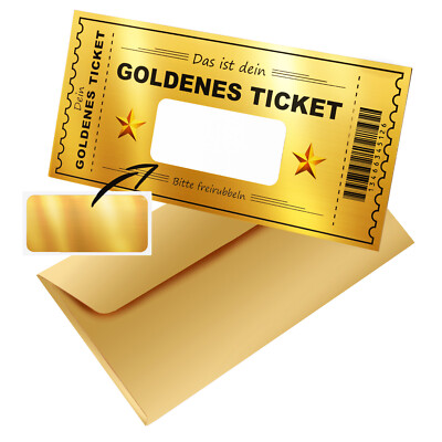 CraftWerk Goldenes Ticket Gutschein - Rubbelkarte zum Ausfüllen Geburtstag Karte