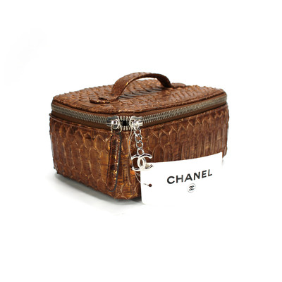 CHANEL Copper Python Snakeskin Jewelry Case Removable Pouch Travel Logo Vanity