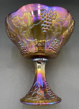 Vtg. Indiana Glass, Marigold Carnival Glass, Harvest Gold Wedding Bowl/Grapevine